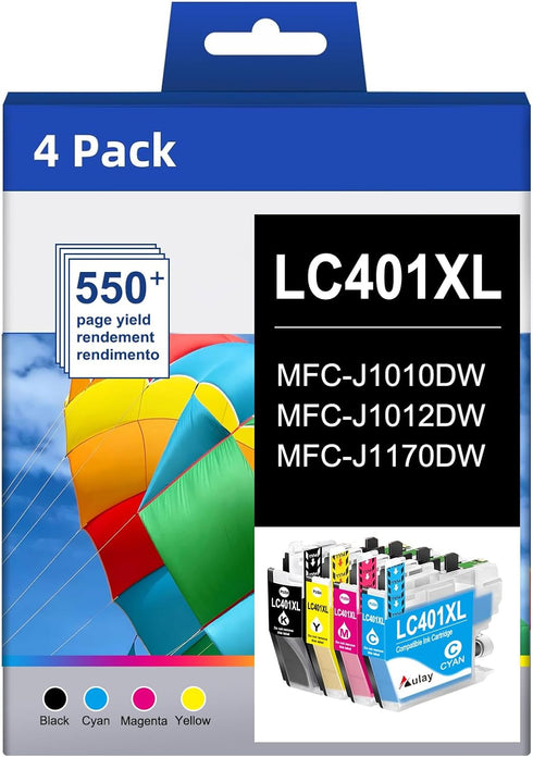 LC401XL Ink Cartridges Compatible for Brother, 4 Pack Standard Yield for MFC-J1010DW, MFC-J1170DW Printers