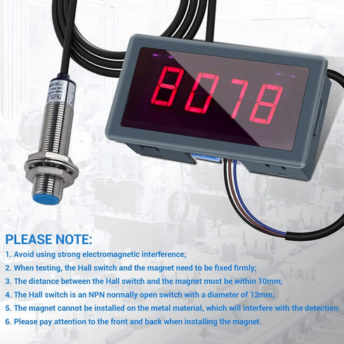 Digital LED Tachometer, Icstation RPM Speed Meter AC 110V 220V with Hall Proximity Switch Sensor NPN for Lathes