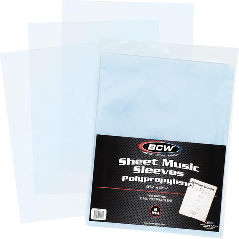 BCW Archival Quality Sheet Music Sleeves, 100 Pack, 9 3/8x12 1/4 in