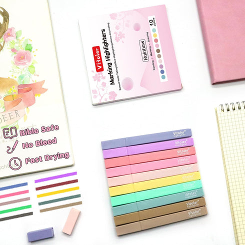 Vitoler Aesthetic Cute Highlighters, 10Pcs Rainbow Color Bible Highlighters, No Bleed with Soft Chisel Tip