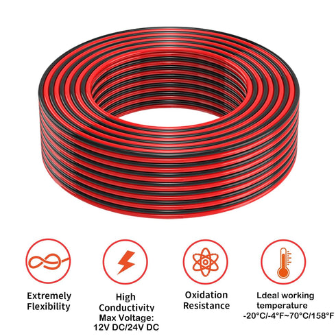 Mziklr 14 2 30FT 12V/24V Gauge Conductors Electrical Wire, Red Black Cable, Flexible Low Voltage PVC Copper Clad