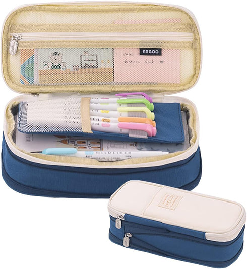 Big Capacity Pencil Pen Case, Large Storage Bag Pouch Holder Box Organizer for Office and Travel (Navy Blue)