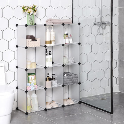 SONGMICS Cube Storage Organizer - Set of 12 Plastic Cubes for Room Organization (12.2 x 36.6 x 48.4 Inches, White)