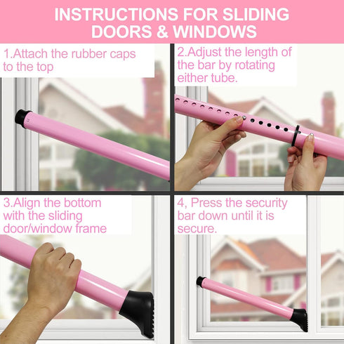 Jammer (1 Pack,Pink) AceMining Upgraded Door Security Bar & Sliding Patio Bar, Heavy Duty Stoppers Adjustable for Home
