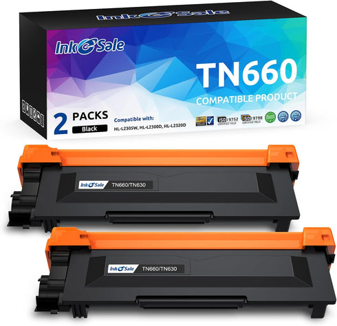 INK E-SALE Compatible Toner Cartridge Replacement for Brother TN660 TN630, 2 Pack Black