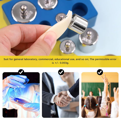 7 Pcs Precision Scale Calibration Weight Set: 5g, 10g, 2x20g, 50g, 100g Steel Weights with Tweezers