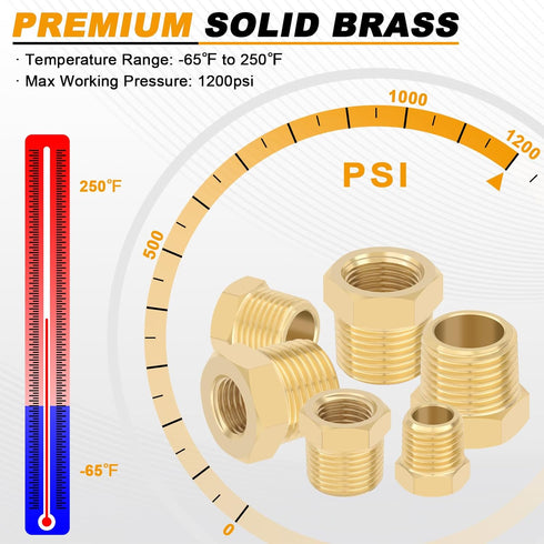 KOOTANS 4pcs Heavy Duty Brass Reducer Hex Bushing, 1/2 NPT Male to 3/8 NPT Female Thread Pipe Adapter