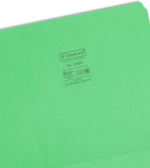 Smead File Folder, Straight-Cut Tab, Letter Size, Green, 100 per Box (10939)