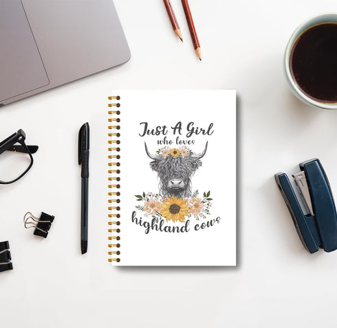 Highland Cow Notebook - Western Notebook, Cow Notebook, Highland Cow Office Supplies, Highland Cow Gifts, Cow Stuff, Just a Girl Who Loves Highland Cows Spiral Notebook 5.5x8.3 by Guymn