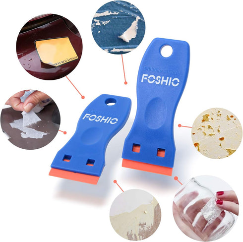 2PCS 100PCS FOSHIO Plastic Razor Blade Scraper Include Scraper Tool and Blades for Gasket Remover, Labels Decal