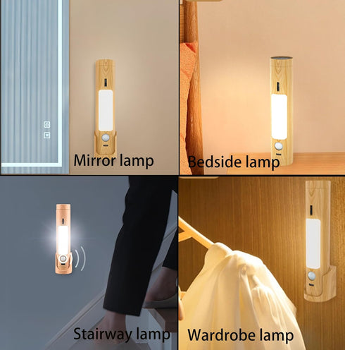 Gusweet Motion Sensor Lights Indoor, Wooden Hallway Rechargeable LED Wireless Battery Operated Wall Sconce, Portable