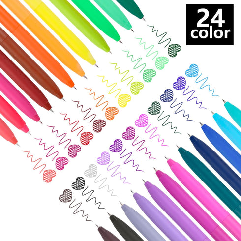 Retractable Gel Pens,Colored Gel Pens 24 Color Set Colorful Multi-color Ink 0.5mm Fine Point Comfort Grip Quick Drying for Journals Notebooks Planners Calendars Notes Drawing Crafts