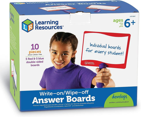 Learning Resources Write-on/Wipe-Off Answer Boards, Set of 10 Erasable Boards, Ages 6+