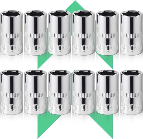 12-Piece Durable 1/4" Drive 10mm Socket Set Shallow, 6-Point, Cr-V Steel &