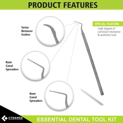 Cynamed Premium Stainless Steel Dental Tool Kit, Oral Care Hygiene Pick, Tartar Scaler, Tweezers & Mouth Mirror