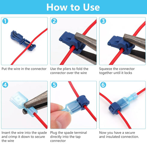 120 Pcs Quick Splice Wire Terminals - Male & Female Blue T-Tap Self-Stripping Quick Disconnects Kit