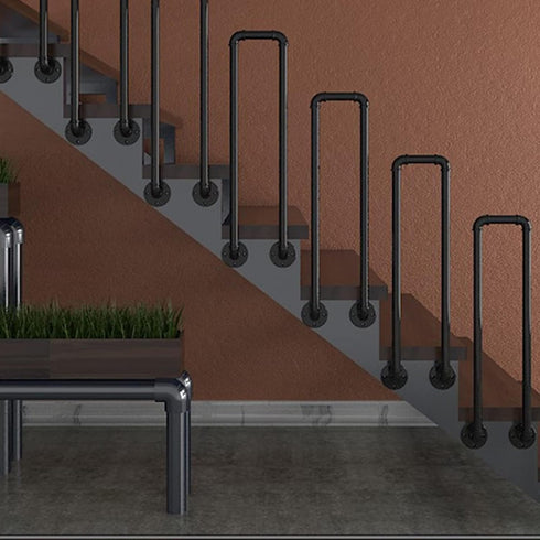 PAUANI U-shaped Industrial Iron Pipe Stairs Handrail - Metal Stair Railing, Anti-slip Side-mounted