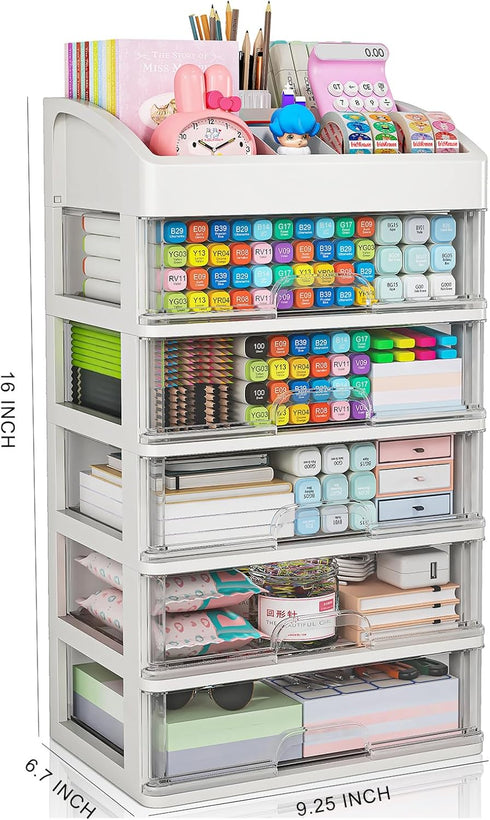Desk Organizer with Drawers, 5 Drawers Storage Organizer for Office Supplies, Plastic Stationary Organizer, Makeup