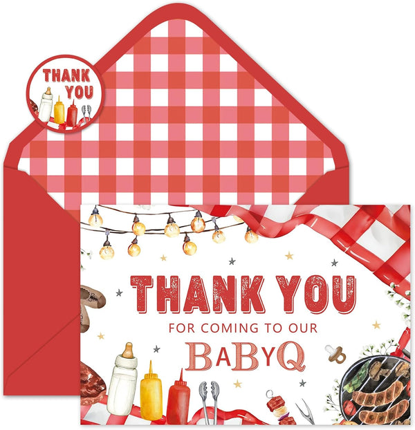 Whaline 50 Pack Baby Q Baby Shower Thank You Card Red BBQ