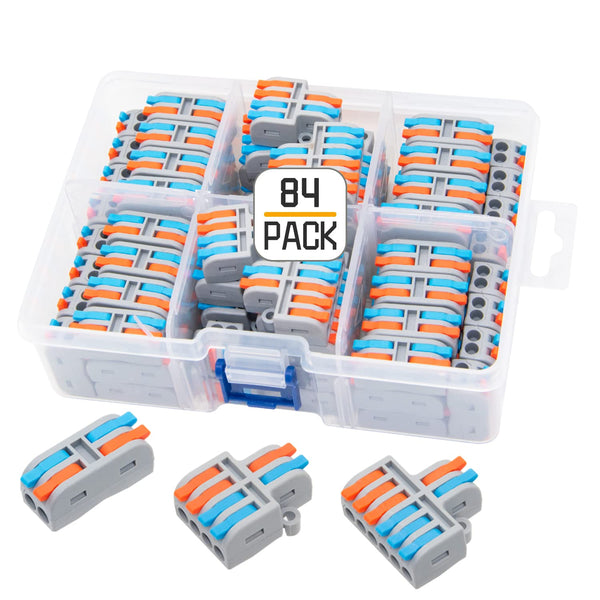 84Pcs Electrical Connector Assortment Pack, 2 in 2 Out Quick Compact for AWG24-12 Lever Wire Connectors