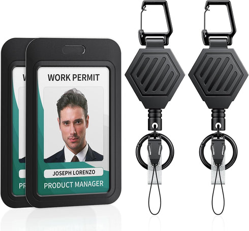 Uniclife 2 Pack Heavy Duty Retractable Keychain with Magnetic Closure, 16 oz Badge Reel & Vertical Plastic Card Case