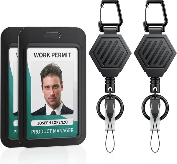 Uniclife 2 Pack Heavy Duty Retractable Keychain with Magnetic Closure, 16 oz Badge Reel & Vertical Plastic Card Case