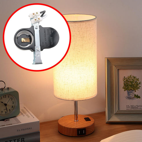 CHENJIN E26 Dual Lamp Socket with 1/8 Bracket Electric Wood Double Fork Lamp Holder for Chandeliers, Black