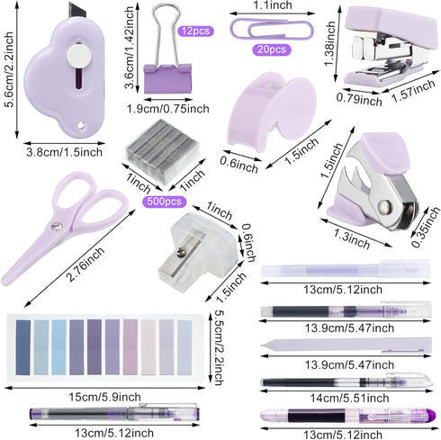 Mini Office Supply Kit - Includes Stapler, Tape Dispenser, Staple Remover, Paper Clips, Scissors, Staples, Pen,
