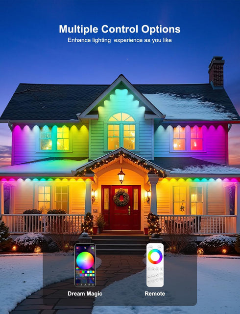 100ft 50 IP68 RGB+ IC Permanent Outdoor Lights, Eaves Lights with LED Lights, Waterproof, Music Sync with Remote
