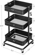SONGMICS 3-Tier Metal Rolling Cart, Utility Kitchen Cart with Adjustable Shelves, Storage Trolley, Black UBSC60B