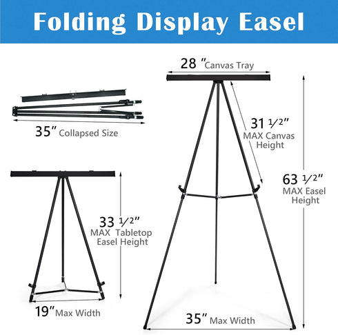 Falling in Art Aluminum Flip Chart Display Easel Stand, Adjustable Floor for Boardroom, 63 1/2'' High, Black