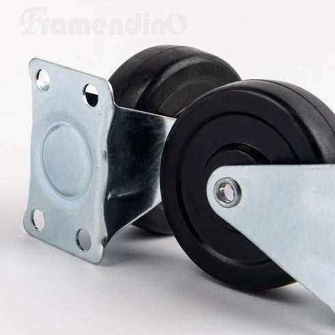 Framendino 2 Pack Rubber Caster Wheels, Fixed Black Casters with Rigid Non-Swivel Top Plate, 3 Inch