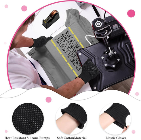 Kosiz 9 Pcs Heat Tape Dispenser Set, 1 Sublimation Tape Dispenser, 2 Heat Resistant Gloves, 6 Multi Size Tapes