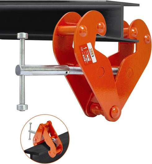 TKK Beam Lifting Clamp, 2200Lbs/1Ton Load Capacity, Adjustable Opening Flange for Lifting Rigging (Orange)