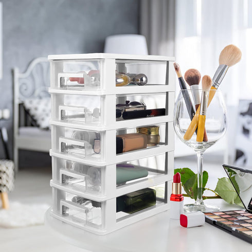 Drawer Storage Plastic Drawers Organizer: 5-layer Office Desk Organizer with Drawers, Small Plastic Drawers Organizer
