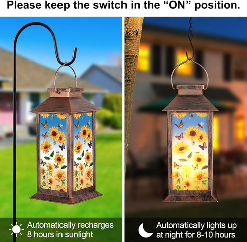 Solar Lantern Outdoor Waterproof Sunflower Butterfly Garden Decor Birthday Gifts for Women Mom and Grandma Solar LED
