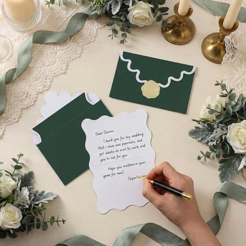 50 Sets 5 3.5 Inch 5 Fumete Green Wavy Thank You Cards with Envelopes and Stickers x Colors Thank You Cards Blank Notes