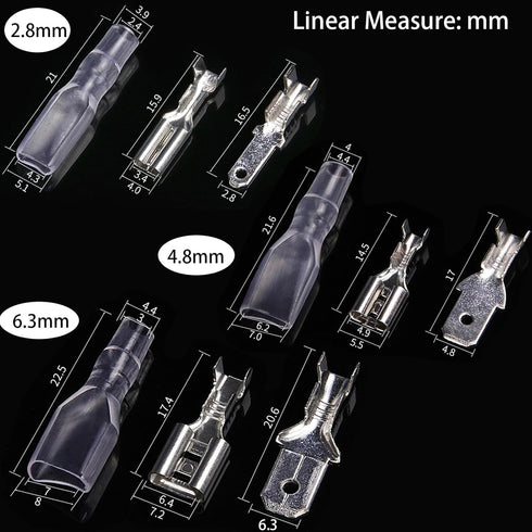 540pcs 2.8mm 4.8mm 6.3mm Male and Female Spade Connectors Kit with Insulating Sleeve for Electrical Wiring
