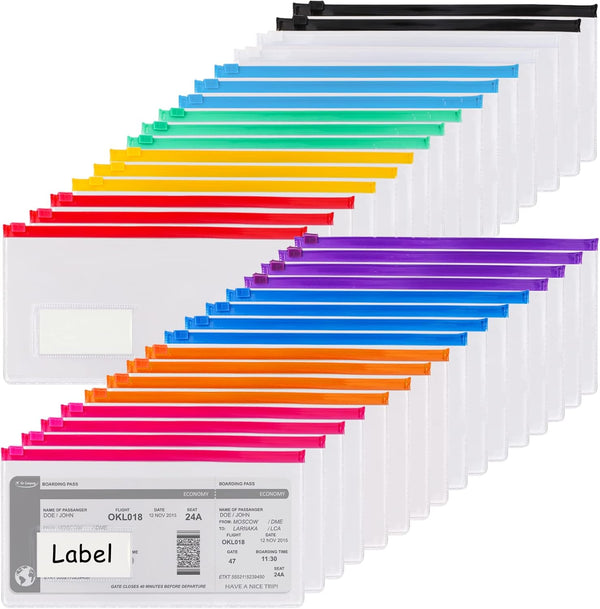 EOOUT 32pcs Poly Zip Envelope, Reusable Envelopes, Pencil Case Bulk, Bill Bag, 9'' x 4.7'', A6 Size, 10 Colors