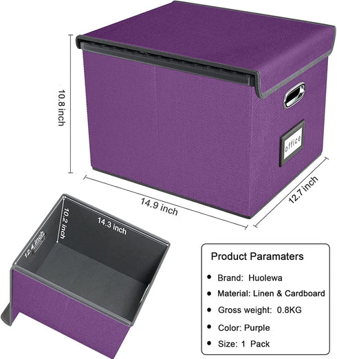 Upgraded File Organizer Box with Lid, Huolewa Collapsible Linen Hanging Filing & Storage Box for Office/Decor