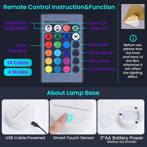 3D Baseball Man Night Light for Kids for Teens Boys Girls Birthday Christmas Gift,with Smart Touch and Remote