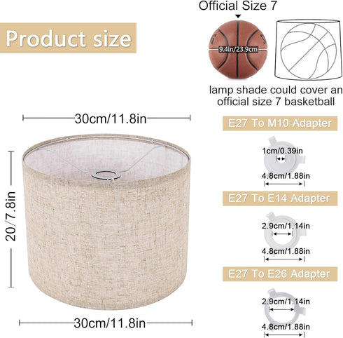 qvtekn Set 2 11.8" 11.8" 7.8" medium size drum lampshades of for table lamps Top x Bottom x High, Medium Beige