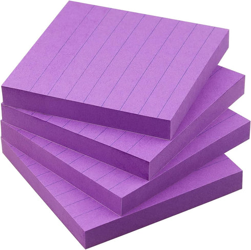 Lined Sticky Notes 3x3 Sticky Notes with Lines Self-Stick Notes Bright Color 4 Pads 90 Sheets/Pad (Purple) by Eastern Wolf