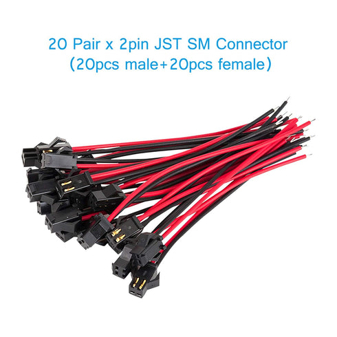 VANDESAIL JST SM Connector 40 Pack, 2Pin Jack Plug Male to Female Wire Adapter for LED Light Strip (20 Pairs, 10CM)