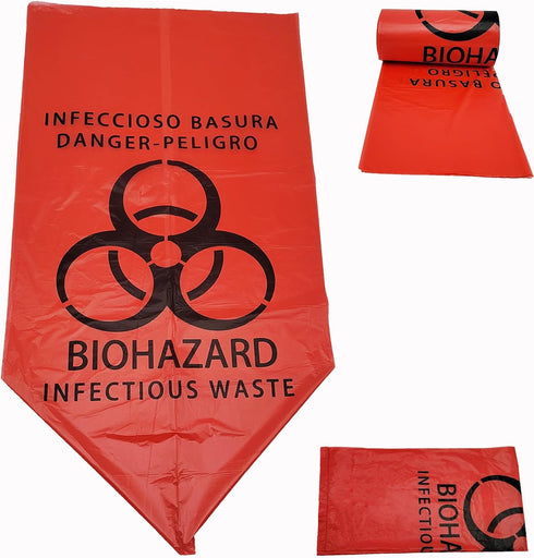 Daarcin 100pcs 24.4in Red Biohazard Waste Bags Medical Grade, Safe Infectious Waste Disposal No Leak Bags Trash Liners