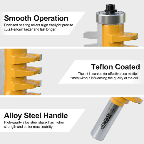 1/2" Professional Finger Joint Router Bit Shank, Reversible Finger Glue Joint Router Bit for Woodworking, Finger Joint