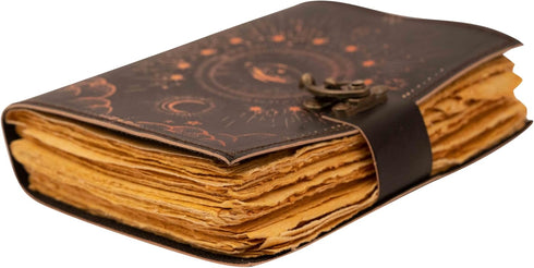 Galaxy with Eye Vintage Leather Journal - Antique Handmade Deckle Edge Paper, Printed Leather Journal for Men & Women