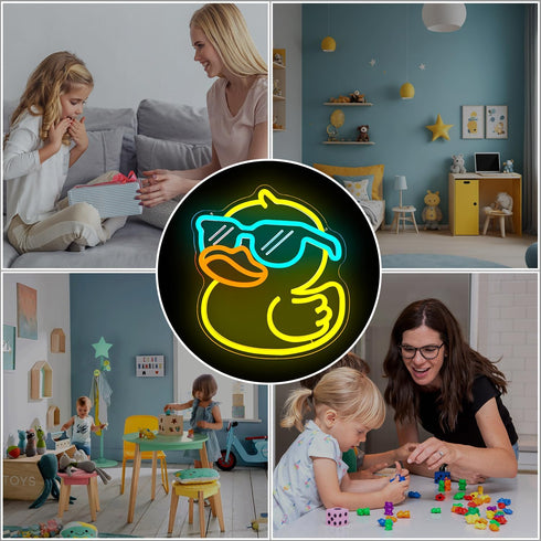 Dimmable Ajoyferris Duck Neon Sign Cool Duck Neon Lights for Bedroom Switch Cute Duck with Glasses Led Sign Bathroom