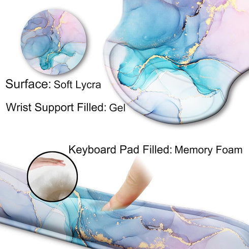 Mouse Pad and Keyboard Wrist Rest Support, Gel Mouse Pad with Coaster, Non-Slip Base, Pain Relief for Gaming