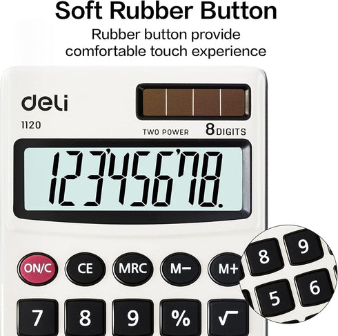Deli Standard Function Basic Calculator, Solar Battery Dual Power Office Calculator with Cover, Metal Panel